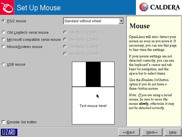 The Set Up Mouse installer screen: testing the mouse buttons
