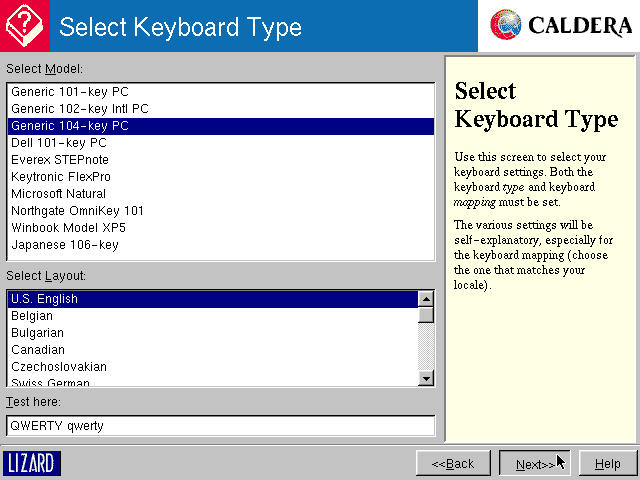 Select Keyboard Type: testing the selection