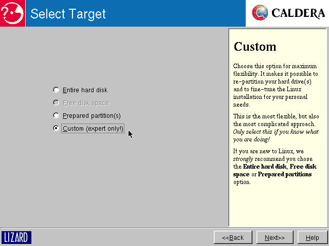 Select Target: choosing where (and how) to use hard disk space