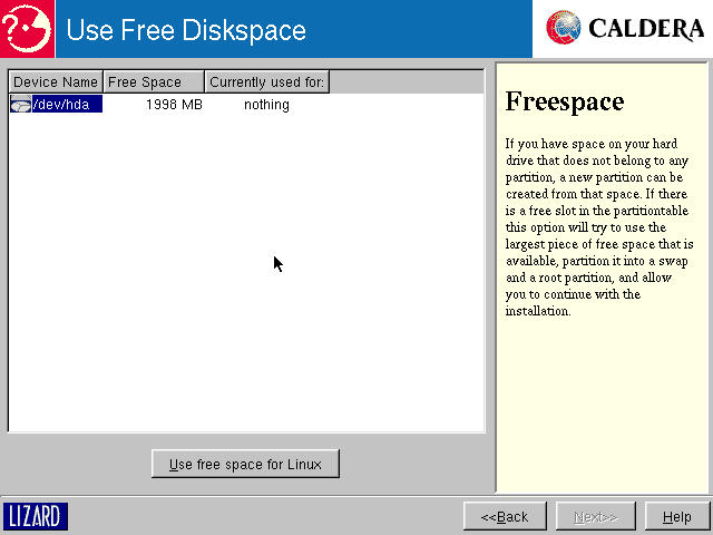 Use Free Diskspace: partitions and formats in one operation
