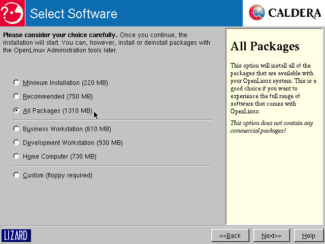 Select Software: choose package groupings