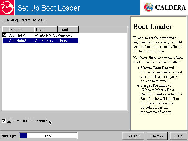 Set Up Boot Loader screen