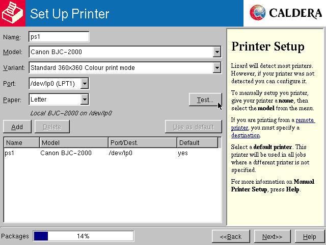 Choosing and configuring a printer from the Set Up Printer screen