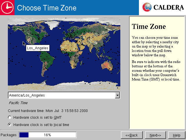 Chose Time Zone: graphic or pull-down list choices