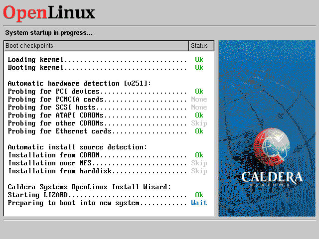 OpenLinux - System startup in progress...Performing the First Boot.