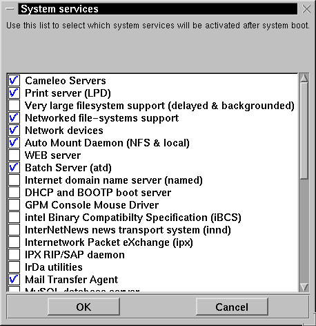 System Services dialog, a part of COAS