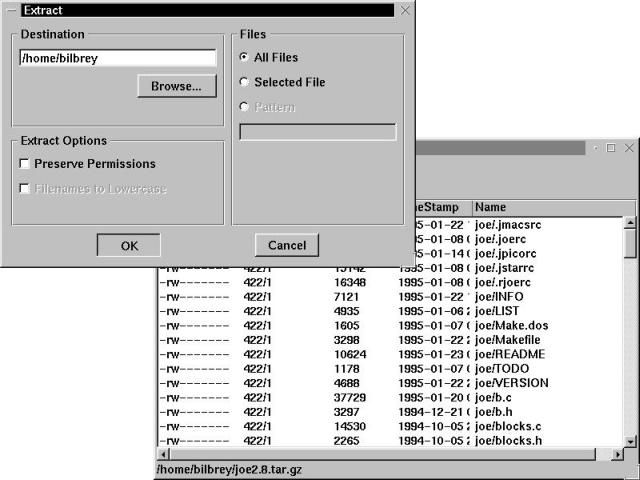 Using the Archiver utility to extract the contents of joe2.8.tar.gz