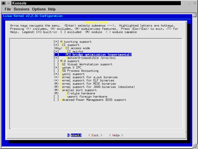 General Setup option screen in kernel configuration using text menus.