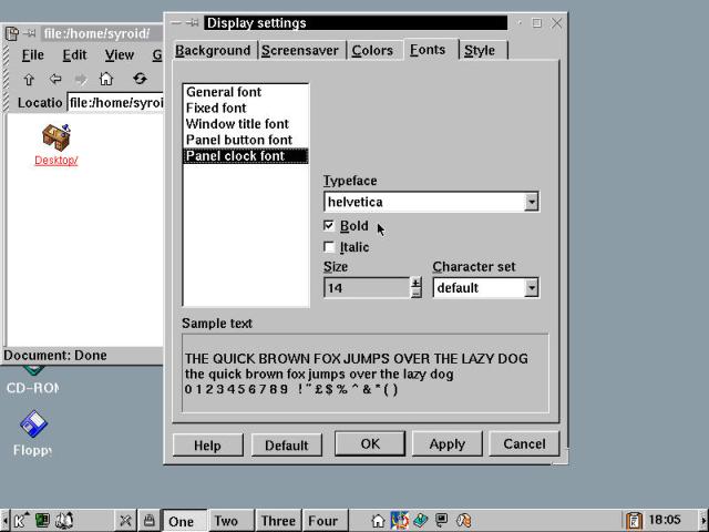 The Fonts tab screen from the Display settings dialog box.