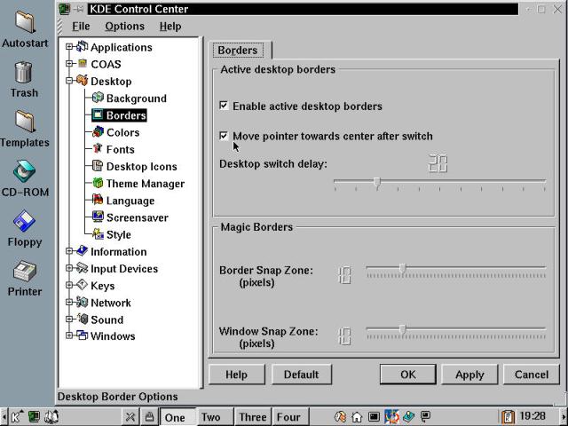 KDE Control Center in the Desktop sub-tree, with the Borders pane active.