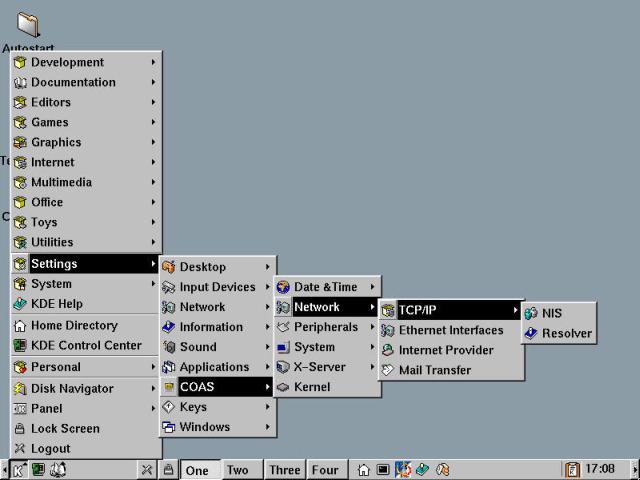 Demonstrating the cascading menu structure of KDE.