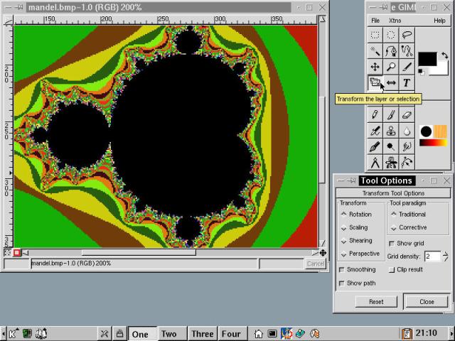 The Gimp (Gnu Image Manipulation Program) editing a Mandelbrot image.