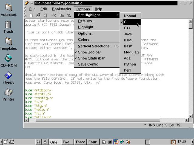 The KWrite syntax highlighting menu.