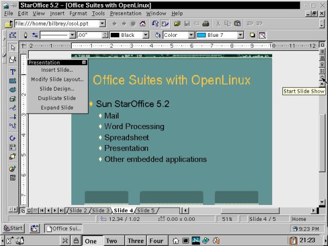 The presentation component of StarOffice 5.2, importing a PowerPoint 2000 file.