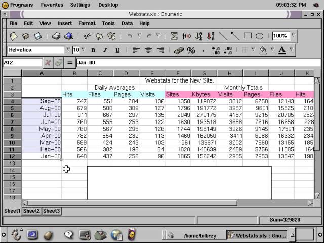 The Gnumeric spreadsheet application running on Gnome.