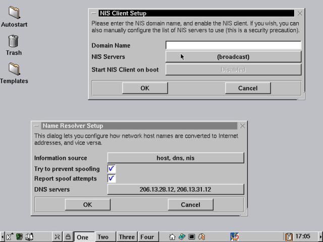 COAS NIS Client Setup and Name Resolver Setup dialog boxes.
