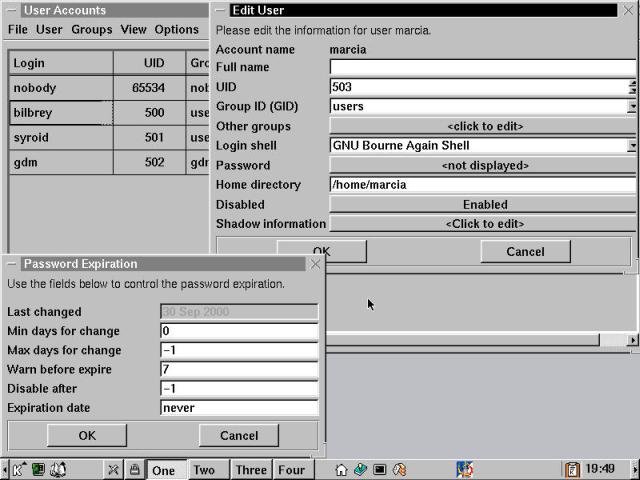 COAS User Accounts dialog box, editing a user's password information.