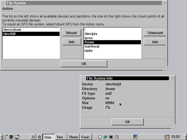 The COAS File System and File System Info dialog boxes. The 
