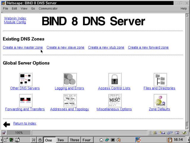The Bind 8 DNS Server configuration modules offered by Webmin.