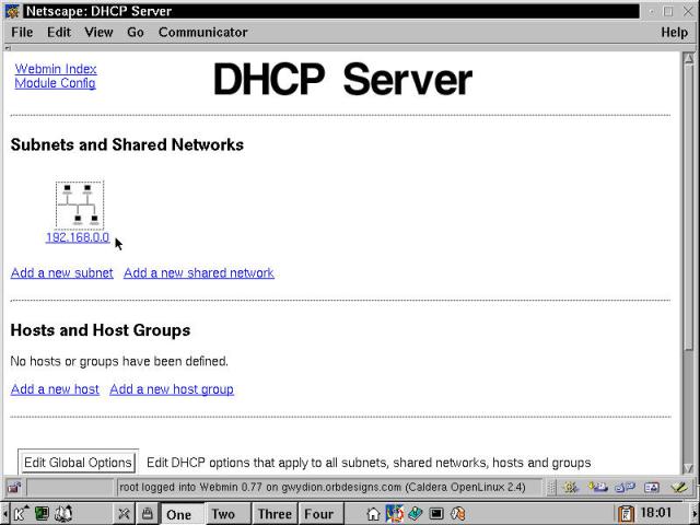 DHCP Server configuration using Webmin.