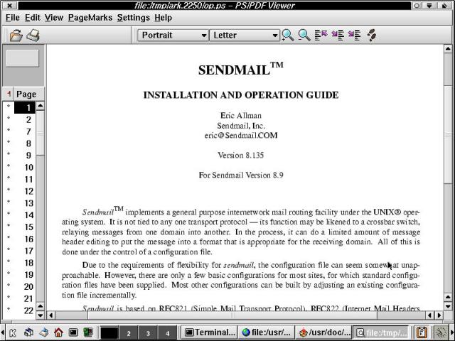 The Sendmail Installation and Operation Guide, open in the KDE2 PS Viewer.
