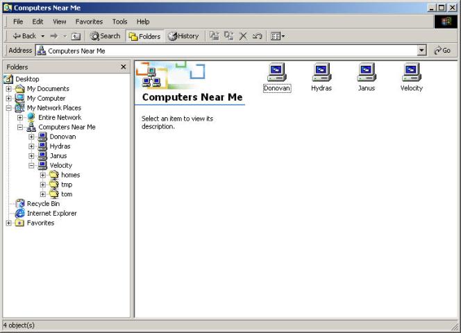 Samba shares mapped to a Windows 2000 system, as seen from File Manager